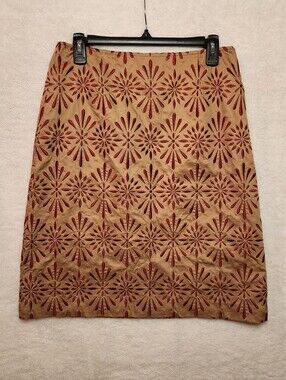 Talbots Embroidered Tan and Red Floral Skirt Size 8